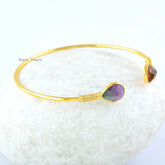 Bio Tourmaline Quartz Bangle - Pure Silver - 8x10mm Pear - Handcrafted Bracelet - Personalized Jewelry - Gift For Sister - Jewelry For BFF